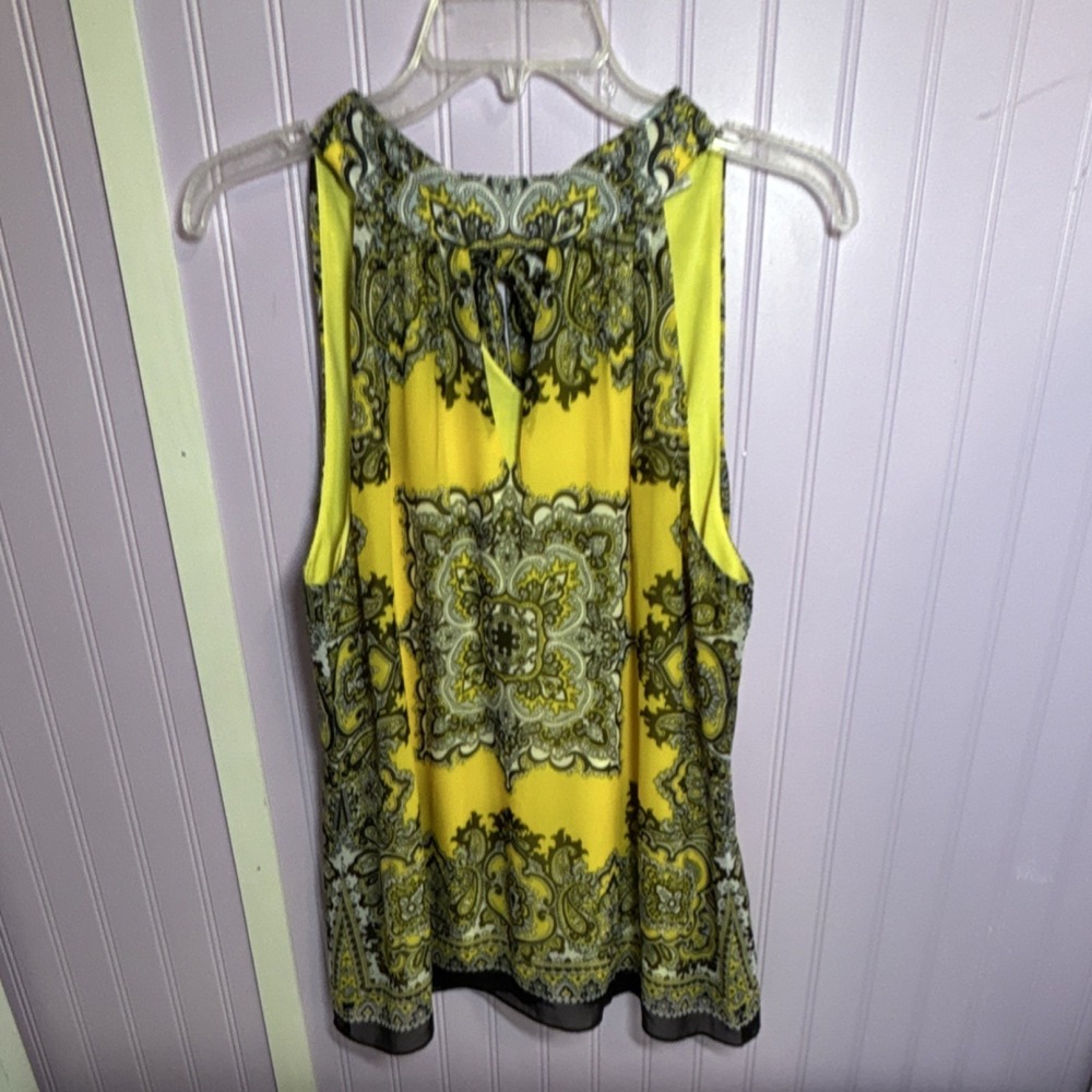 Cache Yellow Paisley Keyhole Neck Sleeveless Tank Top Women's L